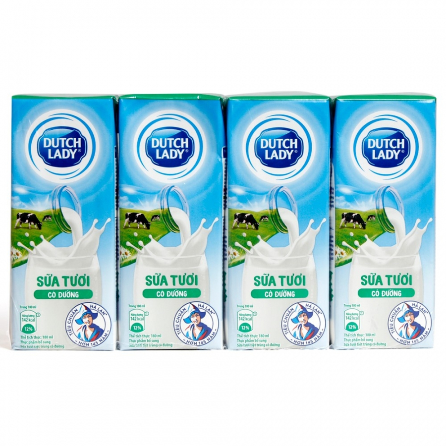 Sữa tươi tiệt trùng có đường Dutch Lady 180ml - Lốc 4 hộp